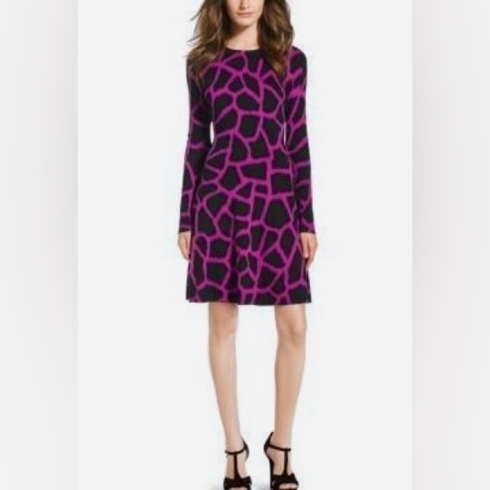 MICHAEL KORS Knit Long Sleeve Dress Hot Pink & Black Animal Print